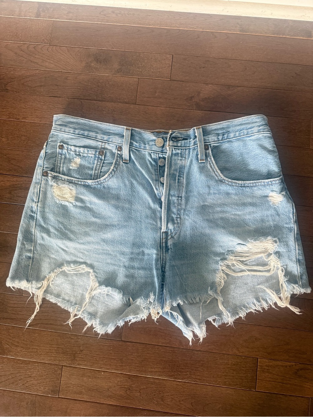 Levi's Light Blue Distressed Denim Cutoff Shorts